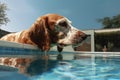 dog drinking water from pool edge, close-up Royalty Free Stock Photo
