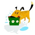 Dog drinks. A sloppy dog drinks water from a bucket and leaves p