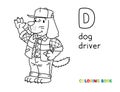 Dog driver ABC coloring book. Alphabet D Royalty Free Stock Photo