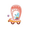 Dog Driving Pink Car Stylized Fantastic Illustration