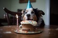 dog eating a cake for his birthday. Ai generative Royalty Free Stock Photo