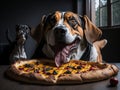 dog eats pizza. Royalty Free Stock Photo