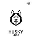 Dog emblem. Animal icons. Siberian husky in full face. Poster with dog or wolf