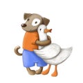 Dog embraces the goose, sweet hugs clipart