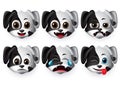 Dog emojis vector set. Puppy dogs face emoticon and icon in crying and funny facial expressions and emotion.