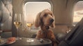 Dog Enjoying Private Jet With Glass Of Champagne