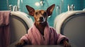 dog enjoys spa treatments, relaxed canine luxury.