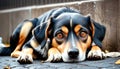 Soulful Dog Lying on Pavement