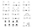 Dog face and cat face cartoon outline with tongue hanging out. mouth and nose big set. Vector illustration