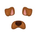 Dog face elements. Vector illustration. Animal character ears and nose. For selfie photo decoration. Cartoon brown Dog mask. Isola