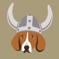 Dog face in viking helmet vector illustration flat style Royalty Free Stock Photo