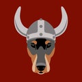 Dog face in viking helmet vector illustration flat style Royalty Free Stock Photo