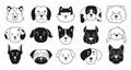 Dog faces emotion sketch doodle character set puppy muzzle stamp icon funny childish doggy pet press