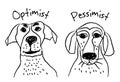 Dog faces emotions optimism pessimism. Royalty Free Stock Photo