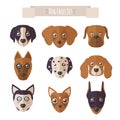 Dog faces set in flat style Royalty Free Stock Photo