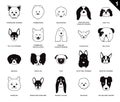 Dog Faces Stroke Monochrome Icon Cartoon