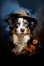 Dog with a Fancy Hat and Flowers. Digital Art of Dog Wearing a Hat. Modern Art Illustration. Generative AI.