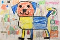 Dog, five year old child painting. Generative AI