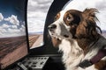 a dog in a flight simulator, learning how to fly a plane Royalty Free Stock Photo