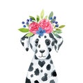 Dog with floral wreath