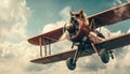 A dog is flying a red airplane with a propeller by AI generated image Royalty Free Stock Photo