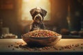 Dog food bowl feed. Generate Ai Royalty Free Stock Photo