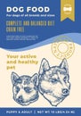 Dog Food Label Template. Abstract Vector Packaging Design Layout. Modern Typography Banner with Hand Drawn Husky Puppy