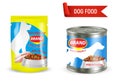 Dog food package mockup set, vector illustration