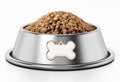 Dog food in steel bowl. 3D illustration