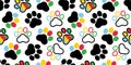 Dog footprint seamless pattern paw cat rasta rainbow vector puppy pet breed cartoon doodle repeat wallpaper tile background illust