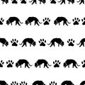 Dog and footprints black shadows silhouette in lines pattern eps10