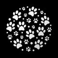 Dog footprints vector illustration on black background Royalty Free Stock Photo