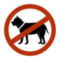 Dog forbidden sign. Icon of ban animal. Symbol of prohibited pet. Black puppy in red restricted circle. Pictogram isolated on