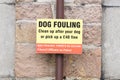 Dog fouling clean up after your dog or face a fine sign Royalty Free Stock Photo