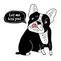 Dog French bulldog love kiss and sign greeting card.