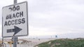 Dog friendly beach access road sign, California USA. Pet walking on ocean coast.