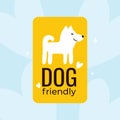 Dog friendly illustration. Yellow logo with a smiling dog