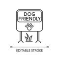 Dog friendly place pixel perfect linear icon. Doggy allowed park and square, lawn and garden. Thin line customizable
