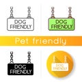 Dog friendly territory icon. Doggy permitted zone, puppies welcome terrain. Domestic animals allowed area chain hanging