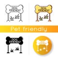 Dog friendly zone icon. Puppy allowed park and square mark. Domestic animals permitted territories, lawn and garden