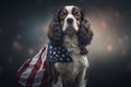 Dog In Front Of USA Flag, Independence Day 4th July
