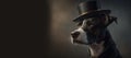 Dog gentleman and boss in a hat, suit and tie. Banner header. AI generated