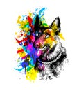 Dog German shepherd portrait. Hand drawn vector illustration. Ink drawing