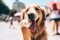 Dog Getting Doggie Ice Cream Treats on a Hot Day, dog care routine, luxury dog life Royalty Free Stock Photo