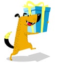 Dog with gift. Cute pet ÃÂarries a gift box. Vector illustration