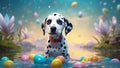 dog with a gift highly of A funny little Dalmatian puppy that looks like he just painted easter eggs