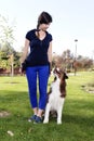 Dog Girl Female Training Animal Pet Australian Shepherd Professional Trainer Handler Relationship Outdoor Park Practice