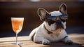 dog in glasses and cocktail. Ai generative Royalty Free Stock Photo