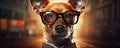 dog in glasses and funny suit like a bussiness man