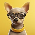 animal dog chihuahua glasses portrait cute puppy yellow pet friend background. Generative AI.